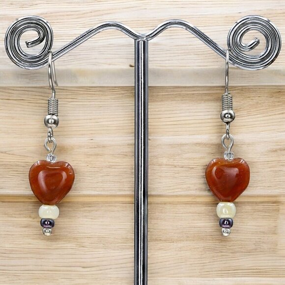 Heart Earrings Handmade Sterling Silver Ear Wires - Picture 4 of 4